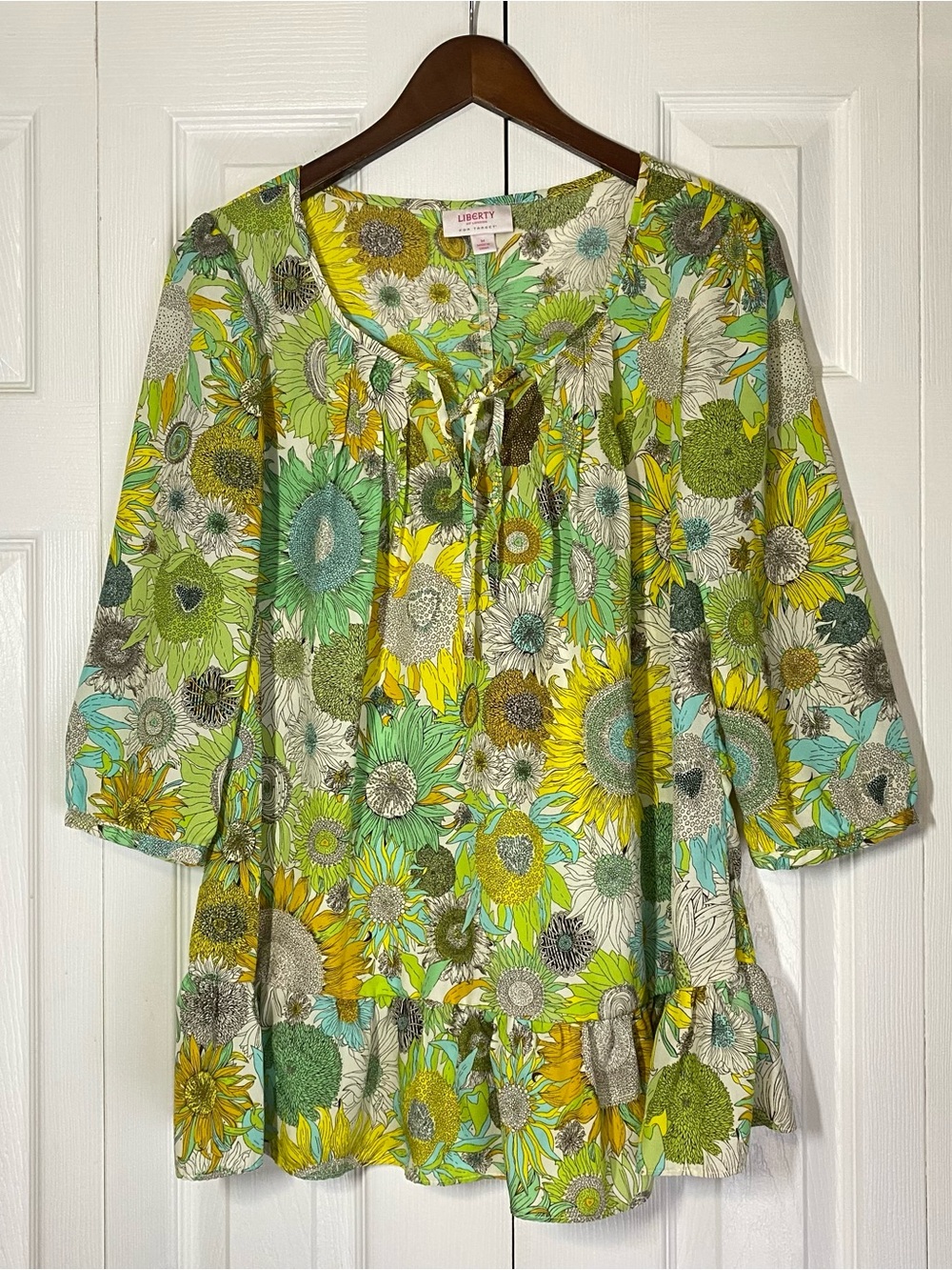 Liberty of London for Target Green Yellow Floral Peasant Top Daisy Flowy